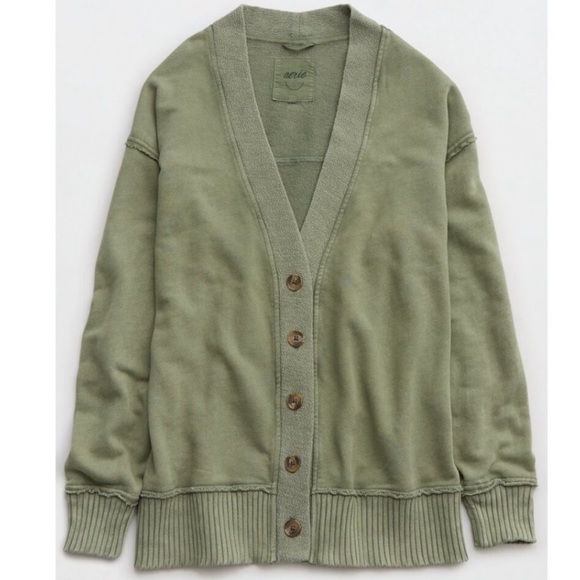 NWT Aerie Fleece Button Cardigan Sweatshirt Olive Fun Green Casual Oversized 17 - Picture 5 of 7